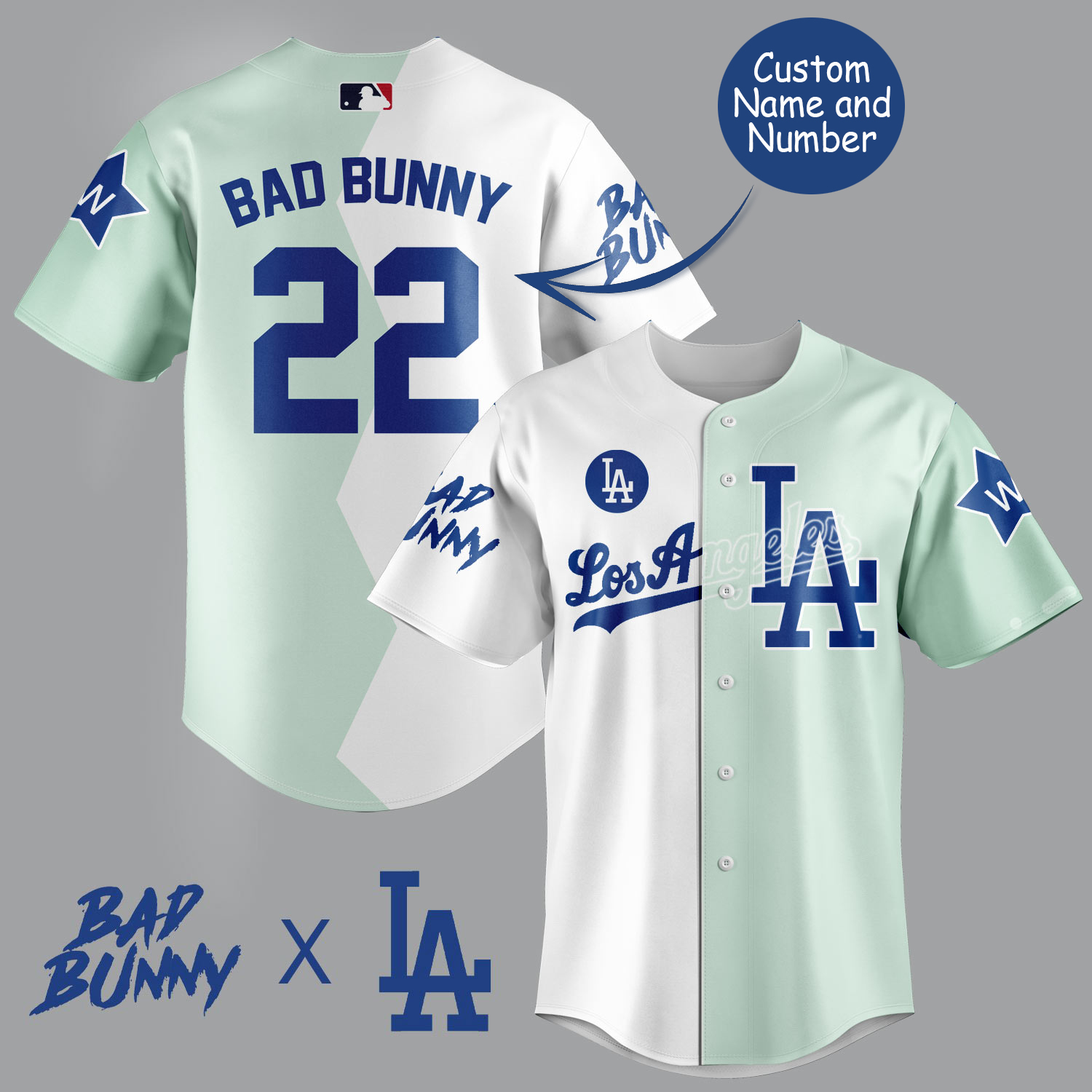 Team Los/Angeles Dodgers Bad Bunny #22 Baseball Jersey For Fan Gift All  Print 3D